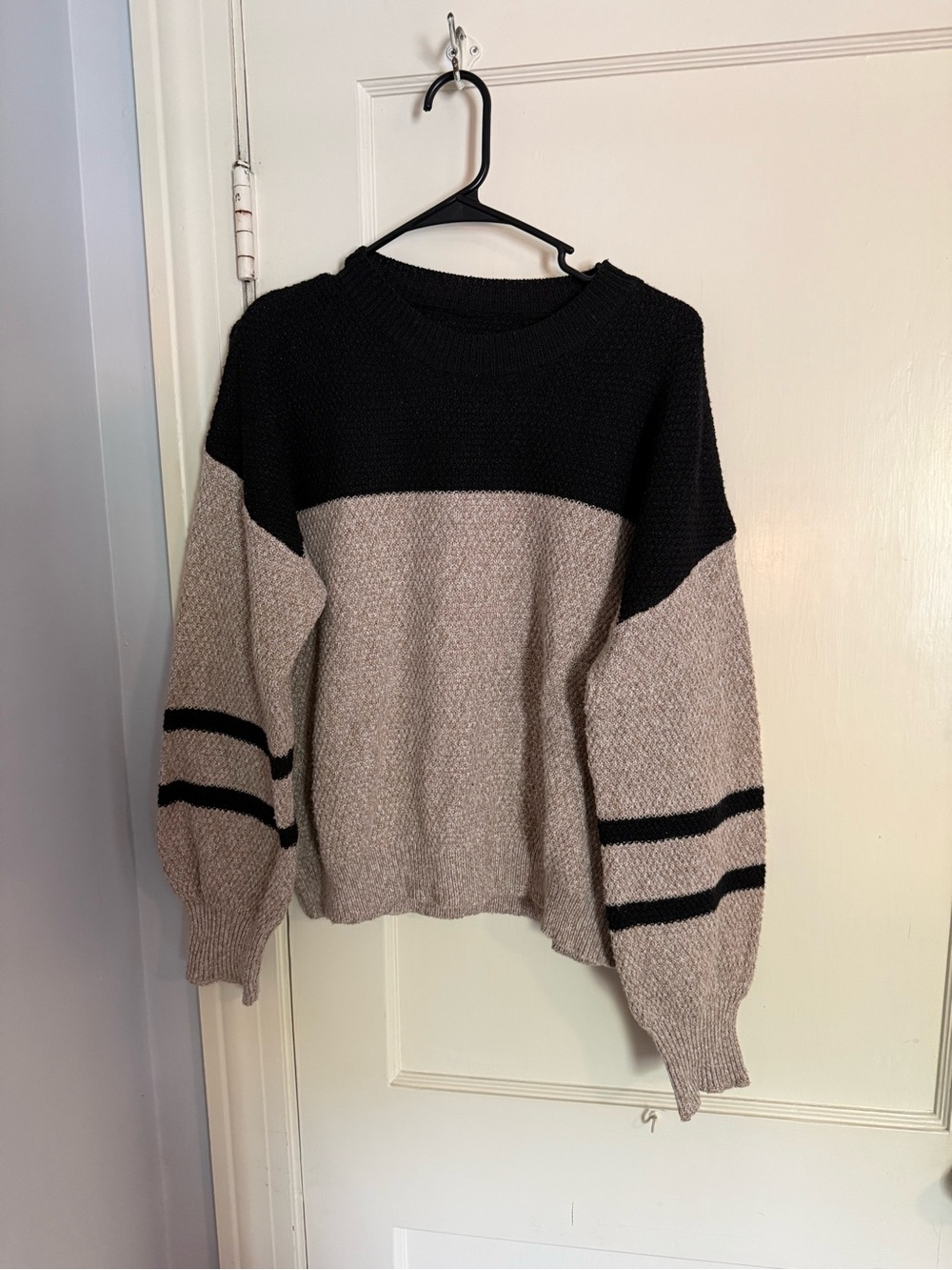 Amazon Black and Taupe Colorblock Crewneck Sweater